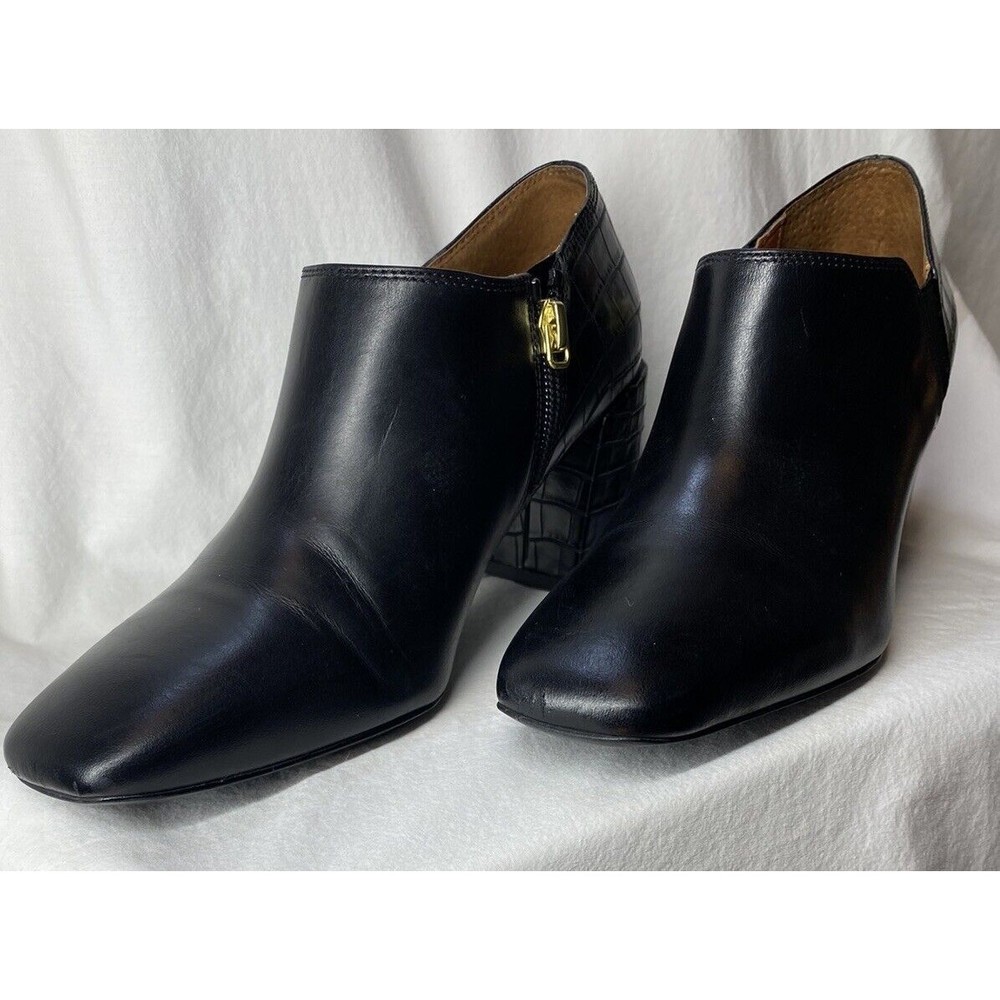 VIONIC Ankle Booties Black 7 Crocodile Block Heel Linda Leather Croc
